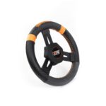 MPI Steering Wheel, Quarter Midget, 10.75 in Diameter, 1.25 in Dish, 3-Spoke, Synthetic Grip, Orange Stripe, Aluminum, Black Anodized