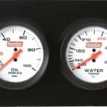 Quickcar, Gauge Panel Assembly, Sprint Panel, Oil Pressure / Water Temperature, 2-5/8 in Diameter, White Face, Aluminium Panel, Kit