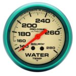 AutoMeter Water Temperature Gauge, Ultra-Nite, 140-280 Degree F, Mechanical, Analog, Full Sweep, 2-5/8 in Diameter, White Face