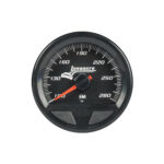 Longacre Water Temperature Gauge, SMI Elite Waterproof, Stepper Motor, 100-280 Degree F, Electric, Analog, Full Sweep, 2-5/8 in Diameter, Black Face, Warning Light