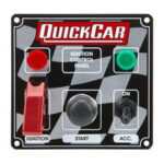 QuickCar Switch Panel, Dash Mount, 4.625 x 4.375 in, 1 Safety Cover Toggle / 1 Toggle / 1 Momentary Button, Indicator Lights, Checkered