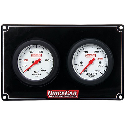 Quickcar, Gauge Panel Assembly, Extreme, Oil Pressure / Water Temperature, 2-5/8 in Diameter, White Face, Warning Light, Kit