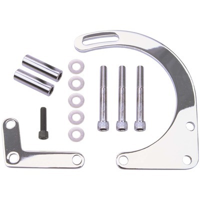 Alternator Bracket, Driver Side, Lower, Block Mount, Steel, Chrome, Short Water Pump, GM Alternator, Small Block Chevy, Kit