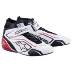 Alpinestars Driving Shoe, Tech 1-T V3, Mid-Top, SFI 3.3/5, Leather Outer, Nomex Inner, White / Black / Red, Size 9, Pair