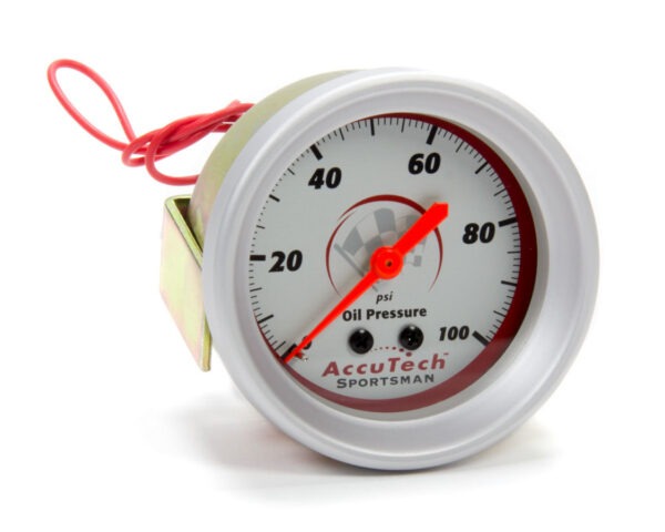 Longacre Oil Pressure Gauge, AccuTech Sportsman, 0-100 psi, Mechanical, Analog, 2-5/8 in Diameter, White Face