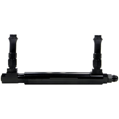 Allstar Fuel Log, Adjustable, 8 AN Male Inlet, Dual 3/4-16 in Male Outlet, 3/8 in NPT Port, Aluminum, Black Anodized, Carburetors
