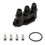 Waterman Fuel Pump Manifold, Three 6 AN Male Outlets, Aluminum, Black Anodized, Waterman Fuel Pumps