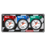 QuickCar Gauge Panel Assembly, Fuel Pressure / Oil Pressure / Water Temperature, 2-5/8 in Diameter, Silver Face, Warning Light, Kit